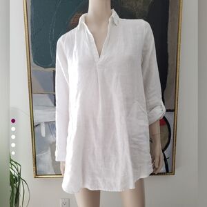 For Cynthia 100% Linen White Beachwear Tunic Top Medium